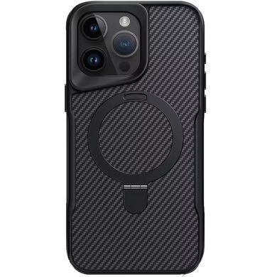 TPU+PC чохол Metal Buttons with Magnetic Fit Carbon Ring для Apple iPhone 15 Pro (6.1") Чорний