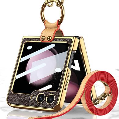 Шкіряний чохол GKK with ring and strap для Samsung Galaxy Z Flip5 Brown