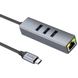Переходник HUB Hoco HB34 Easy link Type-C Gigabit network adapter (Type-C to USB3.0*3+RJ45) Metal gray фото 2