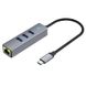 Переходник HUB Hoco HB34 Easy link Type-C Gigabit network adapter (Type-C to USB3.0*3+RJ45) Metal gray фото 1
