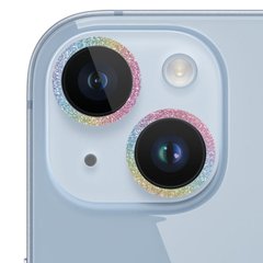 Защитное стекло Metal Sparkles на камеру (в упак.) для Apple iPhone 15 (6.1") / 15 Plus (6.7") Сиреневый / Rainbow