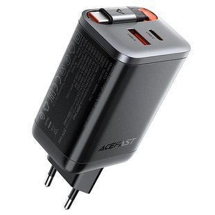 СЗУ Acefast A111 GaN With Retractable Cable Type-C PD67W (1USB-A/1C) Black