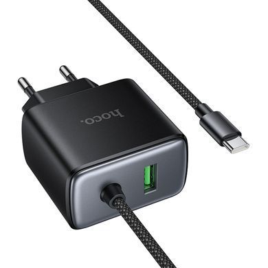 СЗУ Hoco C164A New PD30W+QC3.0 (1USB-A/1C) + встроенный кабель Type-C Black