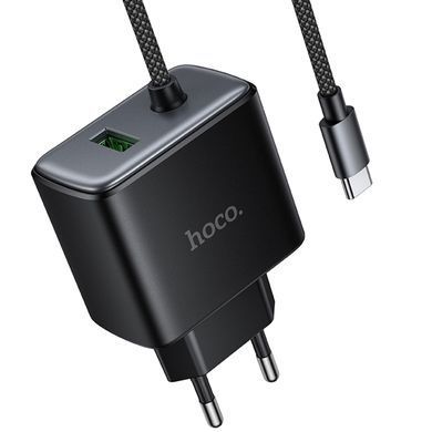 СЗУ Hoco C164A New PD30W+QC3.0 (1USB-A/1C) + встроенный кабель Type-C Black