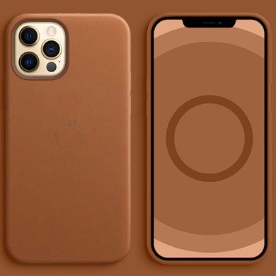 Шкіряний чохол Leather Case (AAA) with MagSafe and Animation для Apple iPhone 12 Pro / 12 (6.1") Saddle Brown