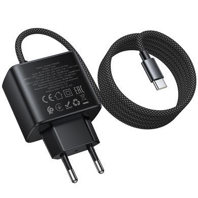 СЗУ Hoco C164A New PD30W+QC3.0 (1USB-A/1C) + встроенный кабель Type-C Black