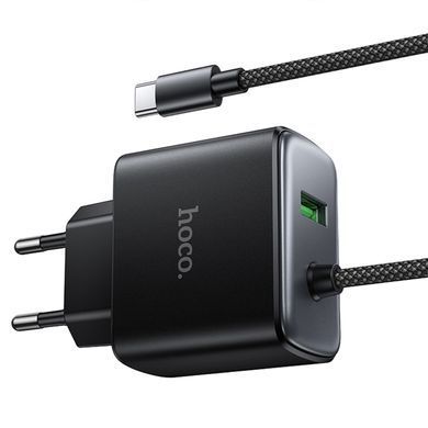 СЗУ Hoco C164A New PD30W+QC3.0 (1USB-A/1C) + встроенный кабель Type-C Black