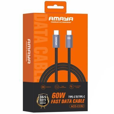 Дата кабель Amaya CC62 Type-C to Type-C 60W (2m) Gray