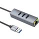 Переходник HUB Hoco HB34 Easy link USB Gigabit Ethernet adapter (USB to USB3.0*3+RJ45) Metal gray фото 3