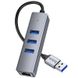 Переходник HUB Hoco HB34 Easy link USB Gigabit Ethernet adapter (USB to USB3.0*3+RJ45) Metal gray фото 2