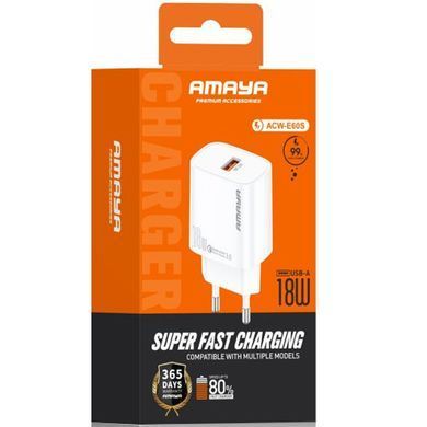 СЗУ Amaya E60S QC3.0 18W (1USB-A) + кабель USB to Type-C White